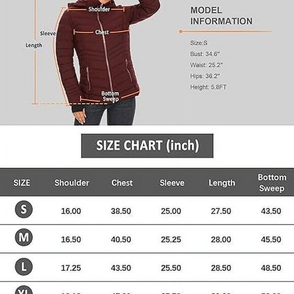 Long Puffer Coat Winter Warm Puffer Jacket with Metal Zipper (Wine Red, M) - Picture 2 of 6